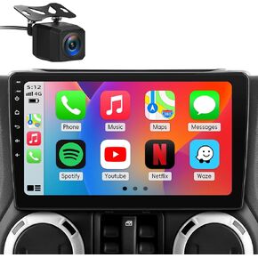 Car Radio for Jeep Wrangler JK 2007-2018 Compass Patriot Grand Cherokee, with Backup Camera 2GB+64GB Wireless CarPlay Android Auto, GPS Navigation, SWC, FM/AM Radio