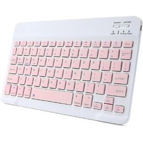 Bluetooth Keyboard for iPad, Rechargeable Slim Portable Wireless Keyboard for iPad Tablets, Compatible for All iOS/Windows/Android System Devices-Pink