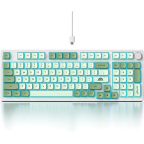 Fogruaden Wired Green Green Matcha لوحة مفاتيح ميكانيكية دسم مع لوحة أرقام ، لوحة مفاتيح ألعاب RGB قابلة للتبديل مع مقبض ، 98 مفتاح ، حشية مخصصة ، مفتاح أحمر ، لوحات مفاتيح NKRO 96 ٪ للفوز/MAC