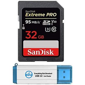 SanDisk Extreme Pro 32GB SDHC Card for Canon Camera Works with EOS R6, EOS R5 Class 10 (SDSDXXG-032G-GN4IN) Bundle with (1) Everything But Stromboli 3.0 SD Memory Card Reader