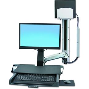 Ergotron StyleView Sit-Stand Combo with Medium Silver CPU Holder/Worksurface, Aluminum/Black