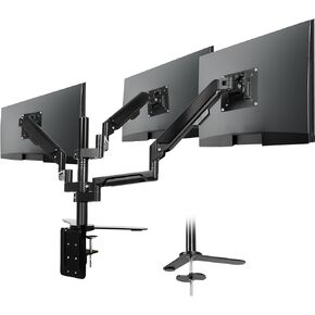 Triple Monitor Mount for 17-32 inch Screens, Adjustable 3 Monitor Desk Mount with Full Motion Articulating Arms, VESA(75x75mm/100x100mm), Heavy Duty Clamp/Grommet Base