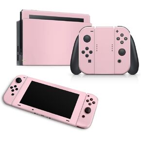 ZOOMHITSKINS OLED Switch Skin, Compatible for Switch OLED Skin Wrap, Solid Color Pastel Pink Cute, 3M Vinyl for Durable & Fit