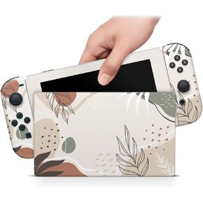 ZOOMHITSKINS OLED Switch Skin, Compatible with Switch OLED Skin Wrap, Naturel Leaves Pastel Art Cute Vintage, 3M Vinyl for Durable & Fit, Made in The USA
