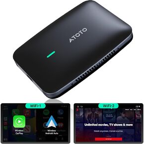 CarWave CB4B Car Smart Box, ATOTOLIFE AI Box Carplay, 2025 Upgrade Dual WiFi Support YouTube/Disney Plus/128GB TF Card Plug & Play Android AI Box Dual Bluetooth with AI DriveChat, 4G+32G, Black