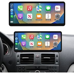 NINETOM 2025 Upgraded 12.3" Ultra-Narrow Touchscreen Wireless CarPlay Android Auto Receiver Compatible with Mercedes-Benz C-Class W204 (2008–2010), for NTG 4.0 System