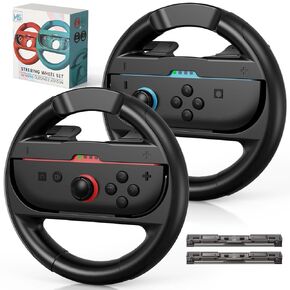 Switch 2 عجلات التوجيه متوافقة مع Nintendo Switch 2 (2025)/ Switch/ OLED Joycons ، عجلات سباق لـ NS Mario Kart World/ 8 Deluxe مع قبضة مضادة للانزلاق ، NS2 Games Associory-2 Packs Black