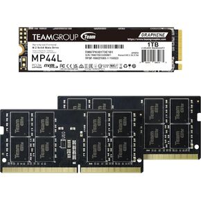 TEAMGROUP MP44L 1TB SLC Cache NVMe 1.4 PCIe Gen 4x4 M.2 2280 R/W Speed up to 5,000/4,500MB/s TM8FPK001T0C101 Bundle with Elite SODIMM DDR4 2x16GB 3200 MHz CL22 Laptop Memory TED432G3200C22DC-S01