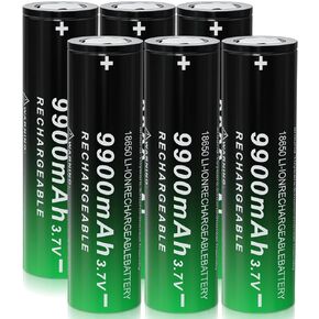 2PCS 18650 Rechargeable Battery 3.7 Volt Lithium 9900mAh Large Capacity Flat Top for Flashlights Headlamps