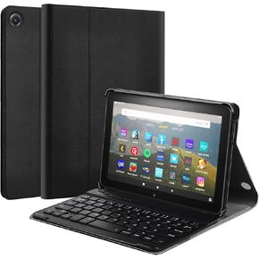 حالة مع لوحة المفاتيح لـ Amazon Fire HD 8 & 8 Plus (إصدار 2022 و 2024) ، حالة لوحة مفاتيح قابلة لإعادة الشحن المغناطيسية القابلة للفصل مع كابل Type-C لـ HD 8 (12 و 14) ، الأسود