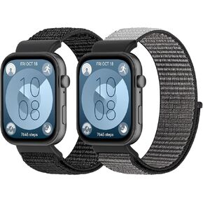 Nylon Watch Bands Compatible for Huawei Watch Fit 3/Fit 4/ Fit 4 Pro, 2 Pcs Adjustable Breathable Sport Loop Wristband Replacement Straps for Women Men