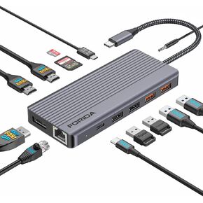 مراقب Triple Station Triple Station ، 13 في 1 USB C Dock مع مزدوج 4K@60Hz HDMI ، DisplayPort ، 100W PD ، 3 منافذ USB 3.2 ، Ethernet ، قارئ بطاقة TF SD ، الصوت ، منفذ بيانات USB C لـ MACBOOK/DELL/HP/LENOVO المحمول