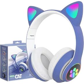 Kids Noise Cancelling Bluetooth Headphones with LED Cat Ears, Foldable Bluetooth Headphones and Microphone, for Kids, for School, iPad/Tablet/PC Use (Pink)