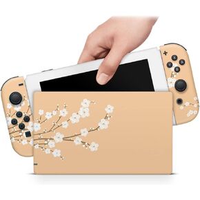 ZOOMHITSKINS Compatible with Switch Skin Cover Flowers Sakura Decal Vinyl Sticker Cherry Blossom Japan Orange Pastel Light Sun Kawaii 3M Vinyl Decal Sticker Wrap, Made in The USA