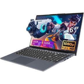 جهاز كمبيوتر محمول 16 بوصة ، شاشة FHD IPS 1200P ، كمبيوتر محمول للألعاب I5 (حتى 3.6 جيجا هرتز) لـ LPDDR4 RAM 512GB SSD ، 180 زاوية مفتوحة WiFi 5 HDMI Backlit Backlit OHD Graphics 617 مع Keypad Numeric Keypad