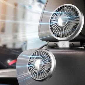 Car Fans for Backseat Kids, Dual-Head USB Power Car Seat Fan with LED Lights, 3 Speeds 360° Rotatable Cooling Car Rear Headrest Fan for SUV RV Truck Sedan Van