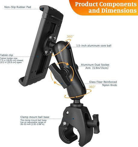 Heavy Duty Tablet Mount for Truck, Aluminum Drill Base Tablet Holder, Compatible with 7.5''-13'' Tablets/iPad, Industrial iPad Holder for Wall, Truck,Commercial Vehicles, Warehouse, Dashboard, Boat in Kuwait