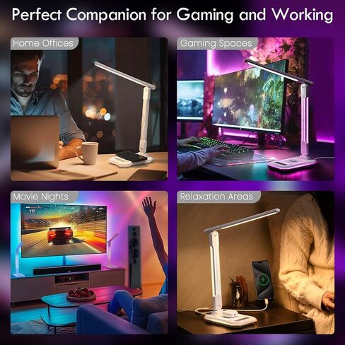 WILIT LED RGB Gaming Desk Lamp, Voice Activated Changing Colors Rhythm Light with Wireless Charger and USB Charging Port, Colorful Ambient Light Touch Table Lamp for Gaming, PC, Room Decoration in Saudi Arabia