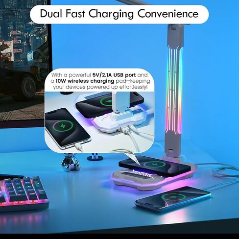 WILIT LED RGB Gaming Desk Lamp, Voice Activated Changing Colors Rhythm Light with Wireless Charger and USB Charging Port, Colorful Ambient Light Touch Table Lamp for Gaming, PC, Room Decoration in Saudi Arabia