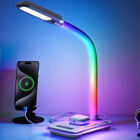 WILIT LED RGB Gaming Desk Lamp, Voice Activated Changing Colors Rhythm Light with Wireless Charger and USB Charging Port, Colorful Ambient Light Touch Table Lamp for Gaming, PC, Room Decoration in Kuwait