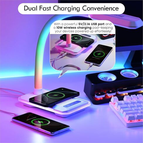 WILIT LED RGB Gaming Desk Lamp, Voice Activated Changing Colors Rhythm Light with Wireless Charger and USB Charging Port, Colorful Ambient Light Touch Table Lamp for Gaming, PC, Room Decoration in Kuwait