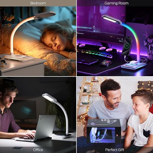 WILIT LED RGB Gaming Desk Lamp, Voice Activated Changing Colors Rhythm Light with Wireless Charger and USB Charging Port, Colorful Ambient Light Touch Table Lamp for Gaming, PC, Room Decoration in Kuwait