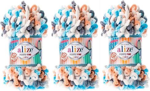 Alize Puffy Fine Color Baby Blanket Yarn Lot of 3skn 300gr 48yds 100% Micropolyester Soft Yarn Hand Knitting Yarn Super Chunky Bulky Woven Worested Yarn (5949) in Saudi Arabia