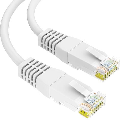Syston Cat6e Ethernet Internet Cable Patch - 50 FT White, 600MHz 23AWG 4pr UTP Solid Bare Copper Wire Indoor/Outdoor PoE PC Laptop, CMR Riser-Rated Sunlight Resistant RoHS Compliant UL ETL Certified in Kuwait