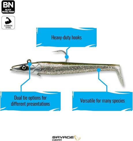 Savage Gear Sandeel Fishing Bait, 2 1/3 oz, Chartreuse White, Realistic Contours & Movement, Durable Construction, Two Tie Points, 5X Hooks, Holographic Eyes, Bait Keeper in Saudi Arabia
