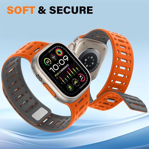 Magnetic Band Compatible with Apple Watch Band 49/46/45/44/42mm for Men Women, Breathable Silicone Sport Band with Safety Button for iWatch Series Ultra 10 9 8 7 6 5 4 3 SE (Orange-Gray) in Kuwait