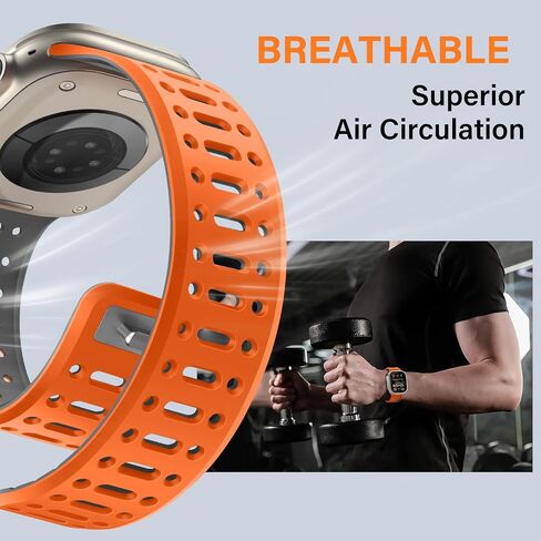 Magnetic Band Compatible with Apple Watch Band 49/46/45/44/42mm for Men Women, Breathable Silicone Sport Band with Safety Button for iWatch Series Ultra 10 9 8 7 6 5 4 3 SE (Orange-Gray) in Kuwait