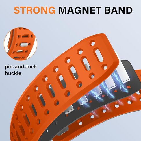 Magnetic Band Compatible with Apple Watch Band 49/46/45/44/42mm for Men Women, Breathable Silicone Sport Band with Safety Button for iWatch Series Ultra 10 9 8 7 6 5 4 3 SE (Orange-Gray) in Kuwait