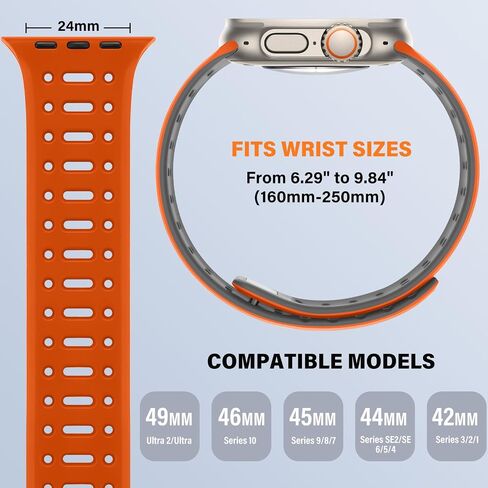 Magnetic Band Compatible with Apple Watch Band 49/46/45/44/42mm for Men Women, Breathable Silicone Sport Band with Safety Button for iWatch Series Ultra 10 9 8 7 6 5 4 3 SE (Orange-Gray) in Kuwait