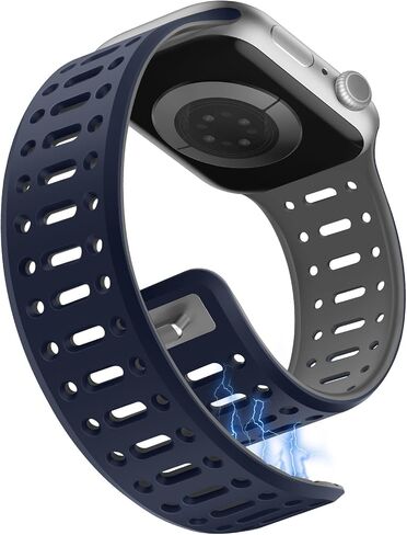 Magnetic Band Compatible with Apple Watch Band 49/46/45/44/42mm for Men Women, Breathable Silicone Sport Band with Safety Button for iWatch Series Ultra 10 9 8 7 6 5 4 3 SE (Orange-Gray) in Kuwait