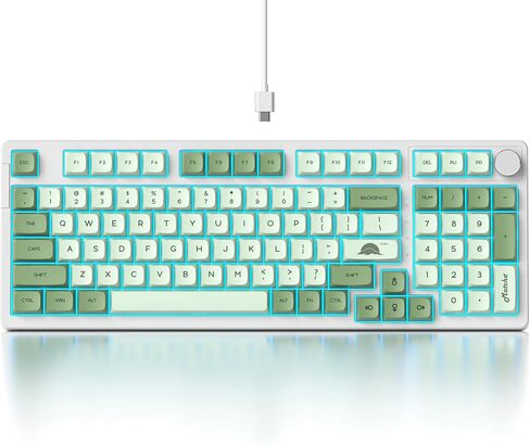 Fogruaden Wired Green Green Matcha لوحة مفاتيح ميكانيكية دسم مع لوحة أرقام ، لوحة مفاتيح ألعاب RGB قابلة للتبديل مع مقبض ، 98 مفتاح ، حشية مخصصة ، مفتاح أحمر ، لوحات مفاتيح NKRO 96 ٪ للفوز/MAC in Kuwait