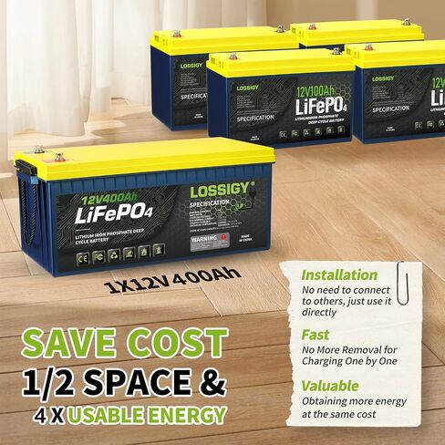 Lostigy 12V 100ah LifePo4 Lithium RV بطارية ، مثالية للنظام الشمسي ، البحرية ، 1280WH 5000+ دورات عميقة ، بنيت في BMS مع 10 سنوات عمر in Kuwait