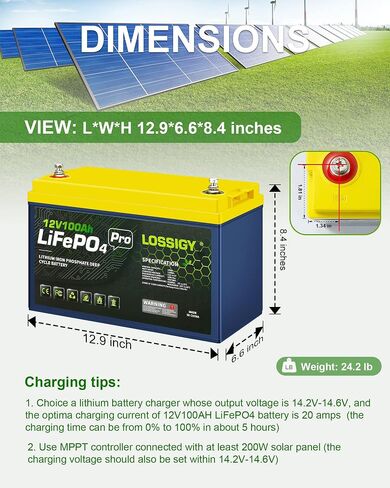 Lostigy 12V 100ah LifePo4 Lithium RV بطارية ، مثالية للنظام الشمسي ، البحرية ، 1280WH 5000+ دورات عميقة ، بنيت في BMS مع 10 سنوات عمر in Kuwait