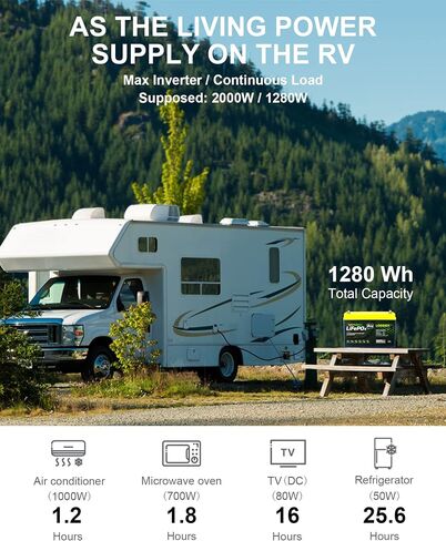 Lostigy 12V 100ah LifePo4 Lithium RV بطارية ، مثالية للنظام الشمسي ، البحرية ، 1280WH 5000+ دورات عميقة ، بنيت في BMS مع 10 سنوات عمر in Kuwait