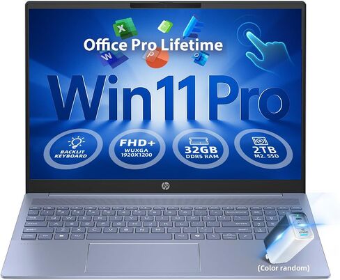 HP Pavilion 16 Touchscreen Laptop – Intel Core 7 150U (Beats i7-1355U) – 16" WUXGA Display – AI Copilot, Backlit – Windows 11 Pro, Office Pro Lifetime 65W GaN Charging– Sky Blue – 32GB RAM | 2TB SSD in Saudi Arabia