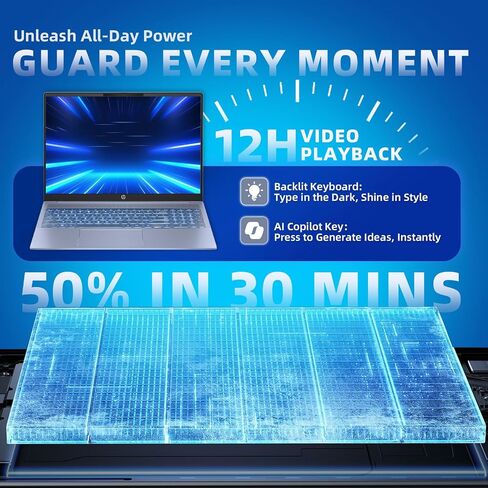 HP Pavilion 16 Touchscreen Laptop – Intel Core 7 150U (Beats i7-1355U) – 16" WUXGA Display – AI Copilot, Backlit – Windows 11 Pro, Office Pro Lifetime 65W GaN Charging– Sky Blue – 32GB RAM | 2TB SSD in Saudi Arabia