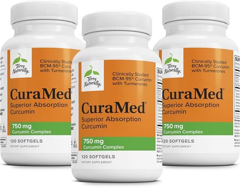 Terry Naturally CuraMed 750 mg Curcumin Complex - 120 Softgels, Pack of 3 - Superior Absorption BCM-95 - Non-GMO, Gluten Free, Halal - 360 Total Servings in Saudi Arabia