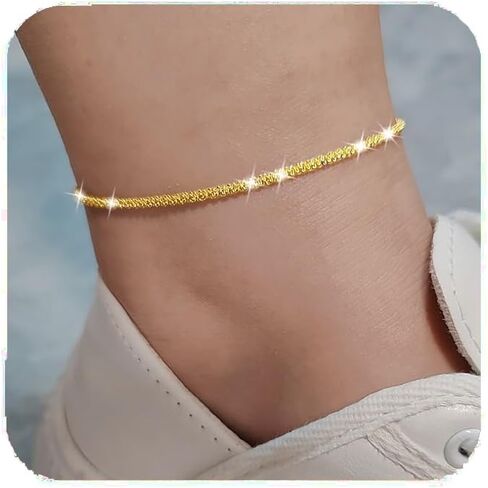 Nanafast Women's Ankle Bracelets, Sparkling Multi-layer Anklet Bracelets for Women, Adjustable Shiny Gold/Silver Anklets for Girls, Beach Cute Anklets Jewelry for Summer in Kuwait