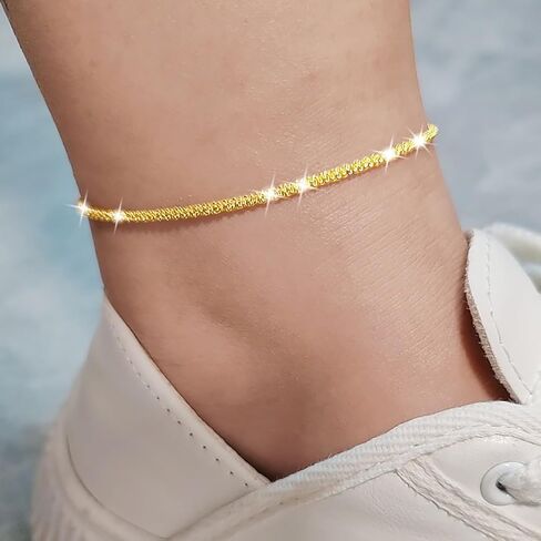 Nanafast Women's Ankle Bracelets, Sparkling Multi-layer Anklet Bracelets for Women, Adjustable Shiny Gold/Silver Anklets for Girls, Beach Cute Anklets Jewelry for Summer in Kuwait