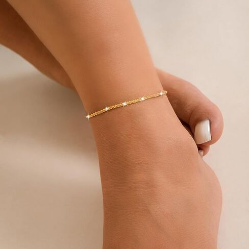 Nanafast Women's Ankle Bracelets, Sparkling Multi-layer Anklet Bracelets for Women, Adjustable Shiny Gold/Silver Anklets for Girls, Beach Cute Anklets Jewelry for Summer in Kuwait