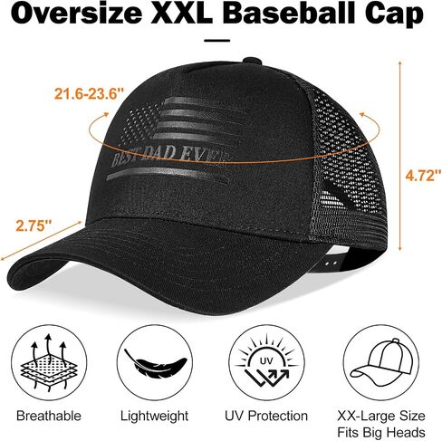 Oversize XXL American Flag Trucker Hat - Adjustable 23"-25.5" Baseball Cap - 3D Embossed Logo Mesh Snapback Hat in Saudi Arabia
