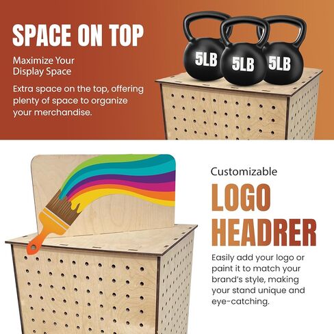 TORCHED DISPLAYS Rotating Display Stand | 22.5 x 16.76-inch | Rotating Organizer Wood Pegboard | Pegboard Display Stand for Craft Shows, Vendor Events, Jewelry, Accessories | Natural in Kuwait