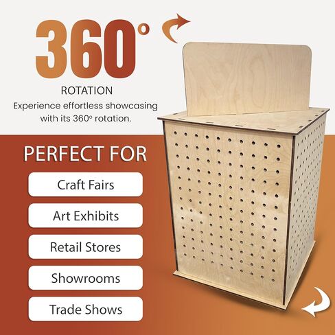 TORCHED DISPLAYS Rotating Display Stand | 22.5 x 16.76-inch | Rotating Organizer Wood Pegboard | Pegboard Display Stand for Craft Shows, Vendor Events, Jewelry, Accessories | Natural in Kuwait