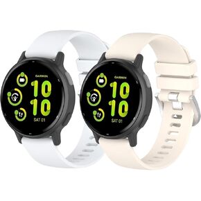 2 Pack Waterproof Bands Compatible with Garmin Vivoactive 6 / Garmin Vivoactive 5 / Garmin Vivoactive 3 / Garmin forerunner 165, 20mm Classic Soft Sports Replacement Wristband