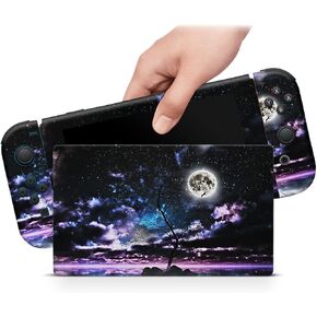 ZOOMHITSKINS Compatible with Switch Skin Cover Evening Moon Dark Night Landscape Sky Black Purple Vinyl Decal Sticker Wrap, Made in The USA