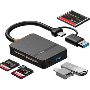 USB C USB 3.0 Dual Interface Multi Card Reader, OTG Adapter, with 4 Card Slots, USB C/A Ports, 5Gbps, 2TB Capacity, Suitable for SD MS CF TF Cards, Compatible with iPhone/iPad/MacBook/Samsung